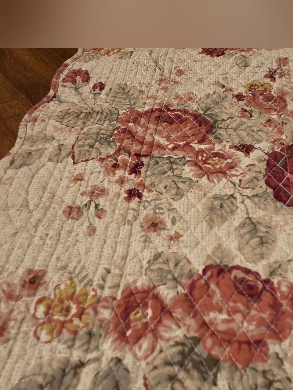 Quilted Rose Floral Table Runner 70” Cottagecore Shabby Chic Grandmacore